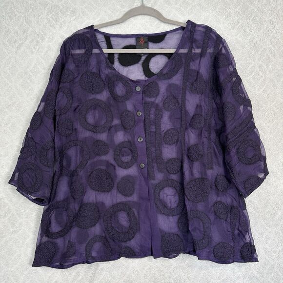 Miriam Carter Feltmaker Sheer Top Women Medium Purple Wool Art to Wear Lagenlook - Picture 1 of 10